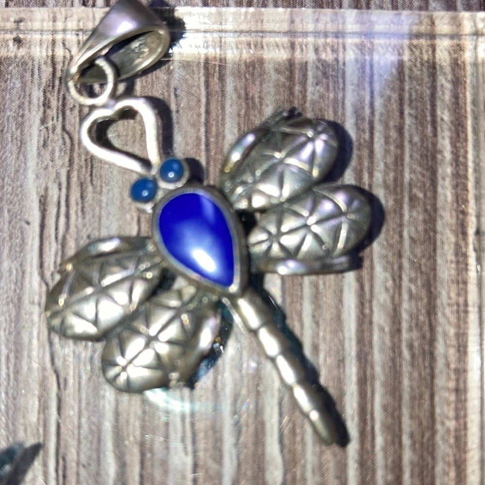 Silver with blue stones dragonfly